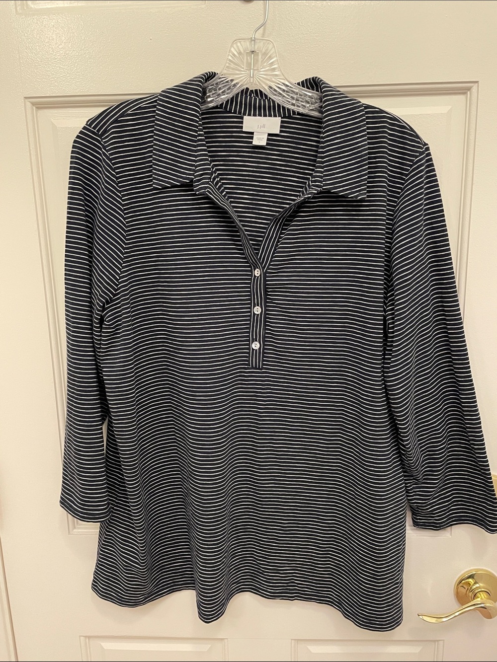 J. Jill knit stripe button front shirt in navy/white size L